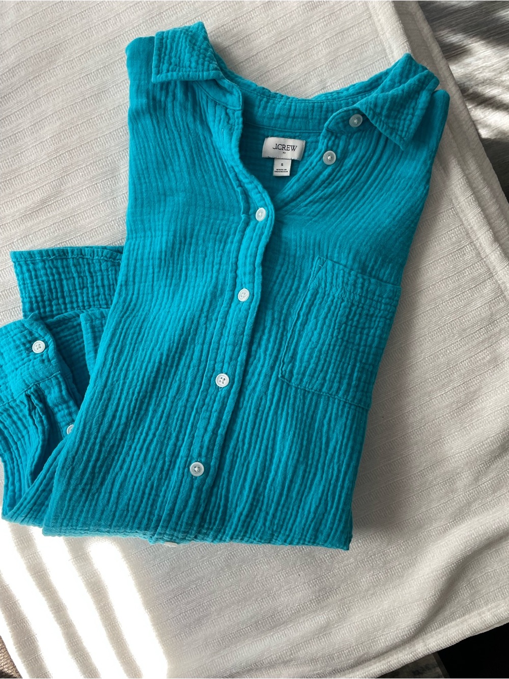 J. Crew Women's Teal Textured Button-Up V-Neck Sweater